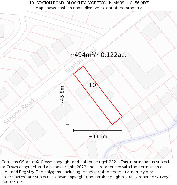 10, STATION ROAD, BLOCKLEY, MORETON-IN-MARSH, GL56 9DZ: Plot and title map