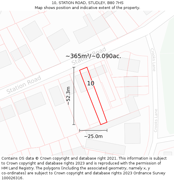 10, STATION ROAD, STUDLEY, B80 7HS: Plot and title map