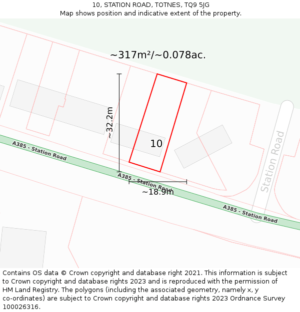 10, STATION ROAD, TOTNES, TQ9 5JG: Plot and title map