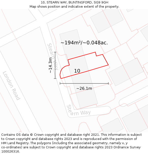 10, STEARN WAY, BUNTINGFORD, SG9 9GH: Plot and title map