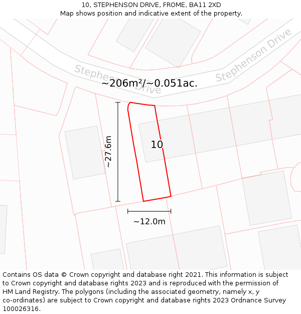 10, STEPHENSON DRIVE, FROME, BA11 2XD: Plot and title map