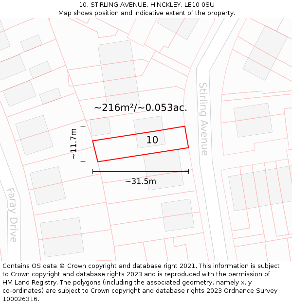 10, STIRLING AVENUE, HINCKLEY, LE10 0SU: Plot and title map