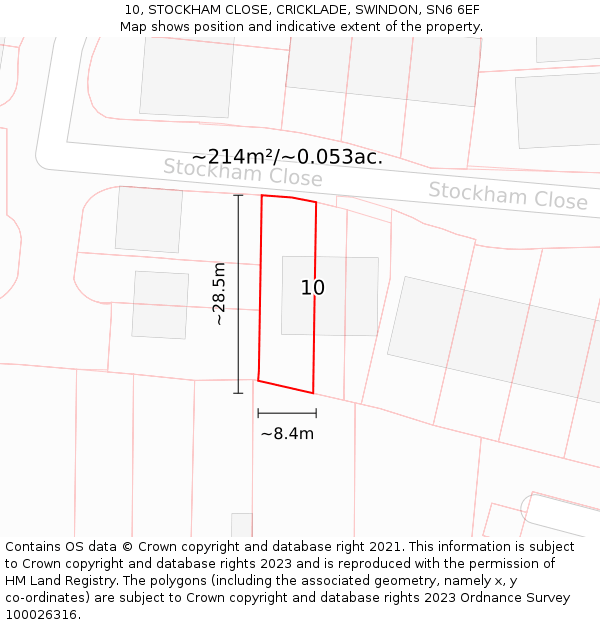 10, STOCKHAM CLOSE, CRICKLADE, SWINDON, SN6 6EF: Plot and title map