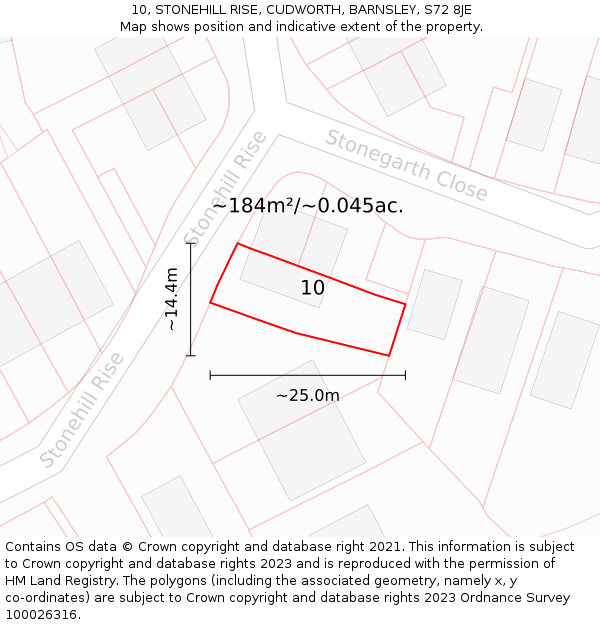 10, STONEHILL RISE, CUDWORTH, BARNSLEY, S72 8JE: Plot and title map