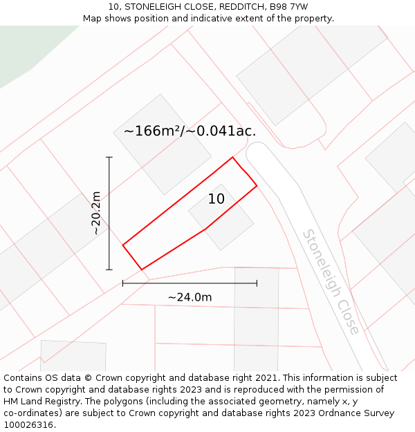 10, STONELEIGH CLOSE, REDDITCH, B98 7YW: Plot and title map