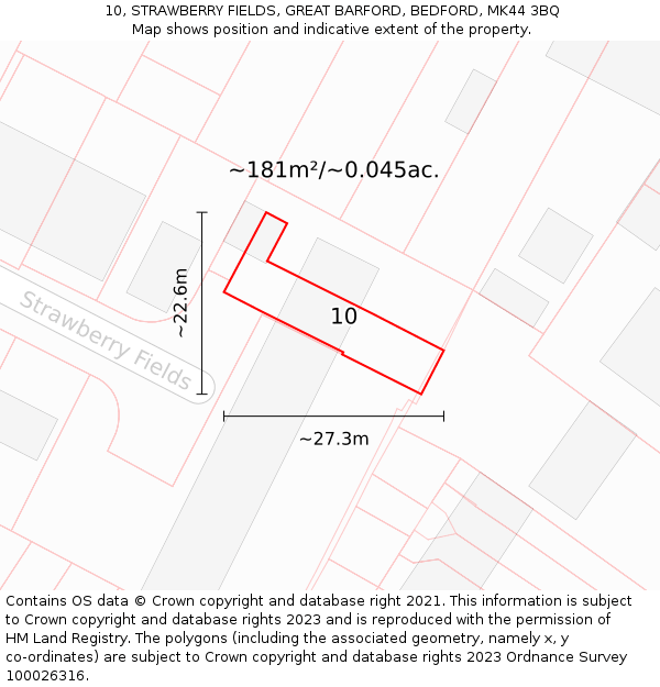 10, STRAWBERRY FIELDS, GREAT BARFORD, BEDFORD, MK44 3BQ: Plot and title map