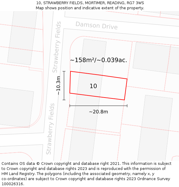 10, STRAWBERRY FIELDS, MORTIMER, READING, RG7 3WS: Plot and title map