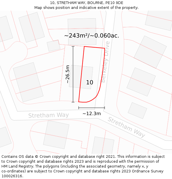 10, STRETHAM WAY, BOURNE, PE10 9DE: Plot and title map