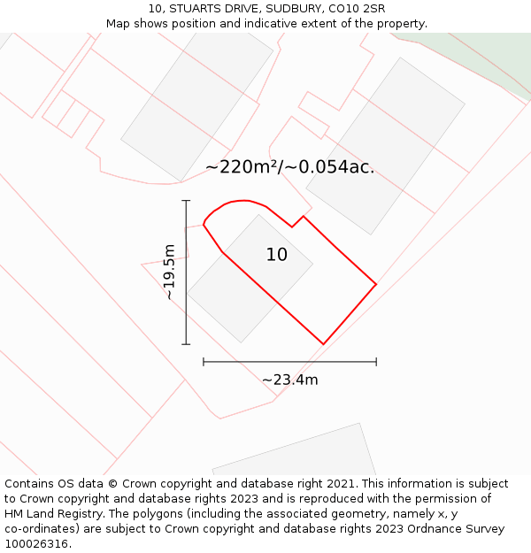 10, STUARTS DRIVE, SUDBURY, CO10 2SR: Plot and title map