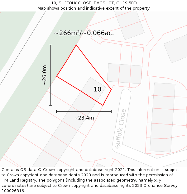 10, SUFFOLK CLOSE, BAGSHOT, GU19 5RD: Plot and title map