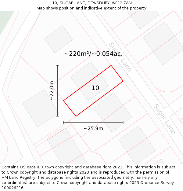 10, SUGAR LANE, DEWSBURY, WF12 7AN: Plot and title map