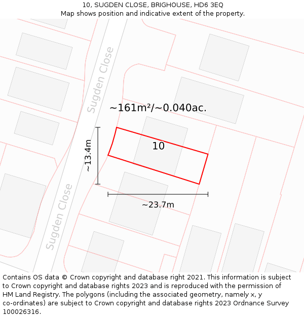 10, SUGDEN CLOSE, BRIGHOUSE, HD6 3EQ: Plot and title map