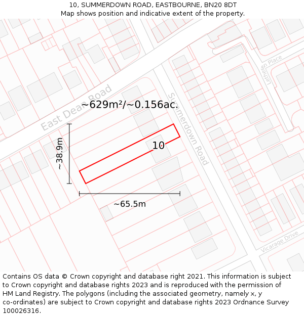 10, SUMMERDOWN ROAD, EASTBOURNE, BN20 8DT: Plot and title map