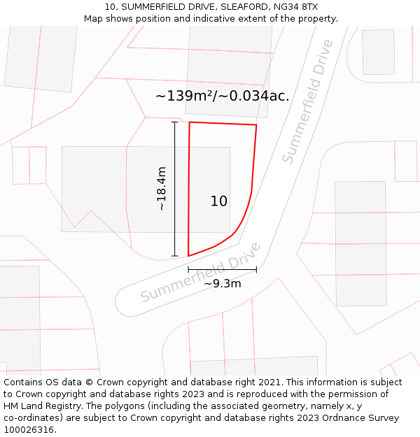 10, SUMMERFIELD DRIVE, SLEAFORD, NG34 8TX: Plot and title map