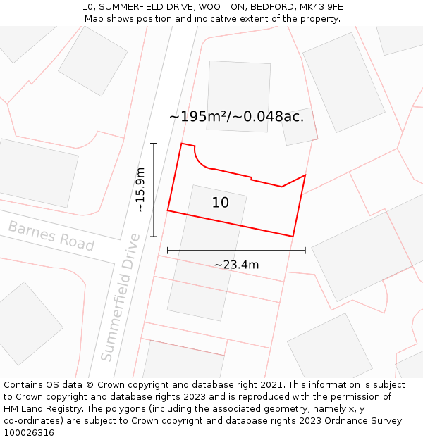 10, SUMMERFIELD DRIVE, WOOTTON, BEDFORD, MK43 9FE: Plot and title map