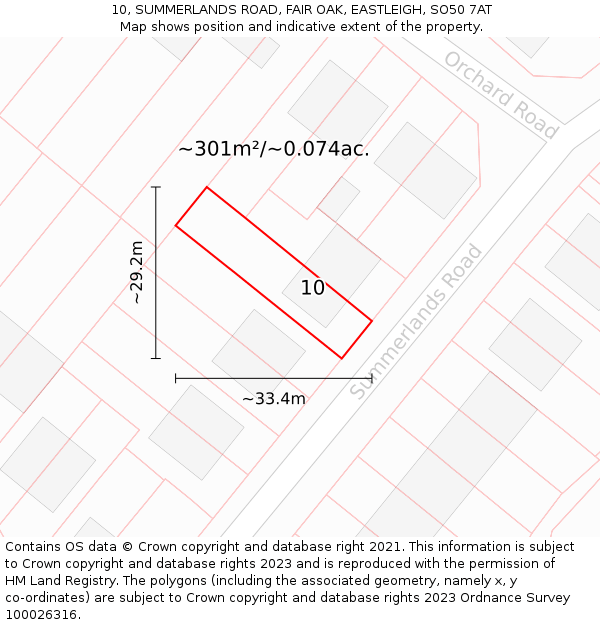 10, SUMMERLANDS ROAD, FAIR OAK, EASTLEIGH, SO50 7AT: Plot and title map