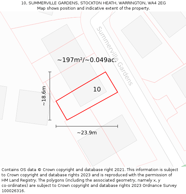 10, SUMMERVILLE GARDENS, STOCKTON HEATH, WARRINGTON, WA4 2EG: Plot and title map