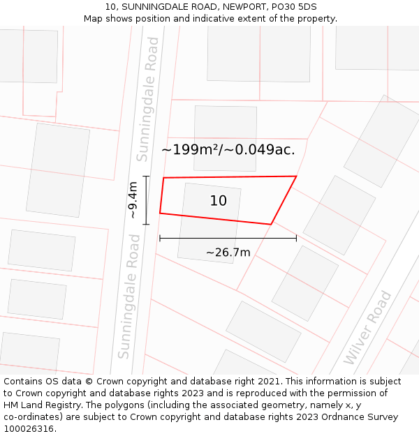 10, SUNNINGDALE ROAD, NEWPORT, PO30 5DS: Plot and title map