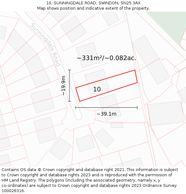 10, SUNNINGDALE ROAD, SWINDON, SN25 3AX: Plot and title map