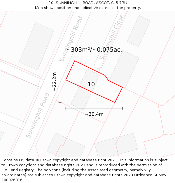 10, SUNNINGHILL ROAD, ASCOT, SL5 7BU: Plot and title map