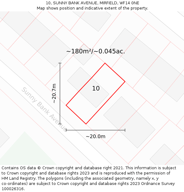 10, SUNNY BANK AVENUE, MIRFIELD, WF14 0NE: Plot and title map