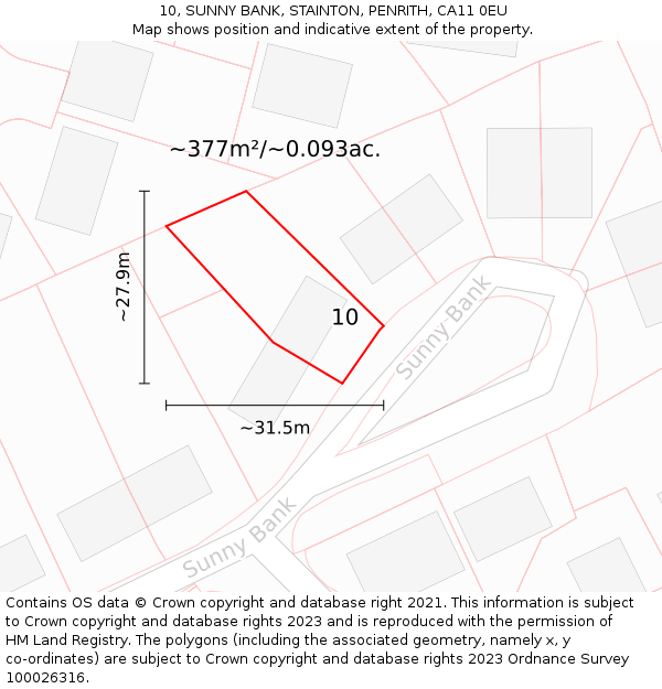 10, SUNNY BANK, STAINTON, PENRITH, CA11 0EU: Plot and title map