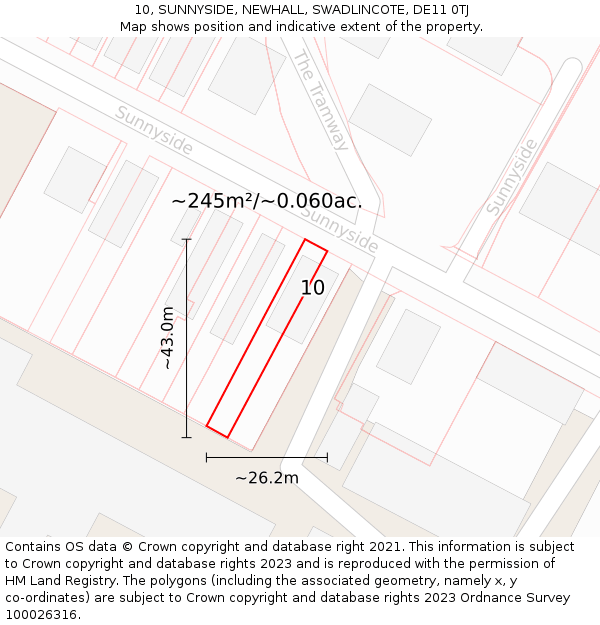 10, SUNNYSIDE, NEWHALL, SWADLINCOTE, DE11 0TJ: Plot and title map