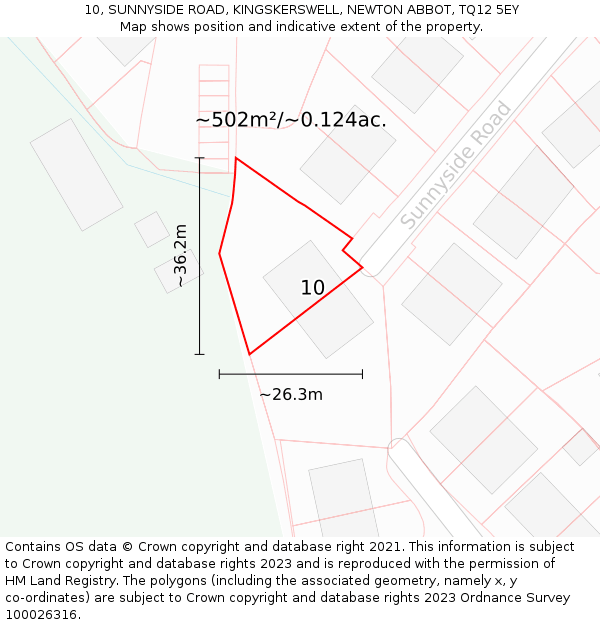10, SUNNYSIDE ROAD, KINGSKERSWELL, NEWTON ABBOT, TQ12 5EY: Plot and title map