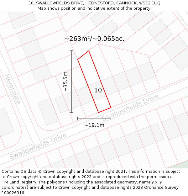 10, SWALLOWFIELDS DRIVE, HEDNESFORD, CANNOCK, WS12 1UQ: Plot and title map