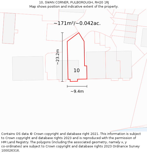 10, SWAN CORNER, PULBOROUGH, RH20 1RJ: Plot and title map