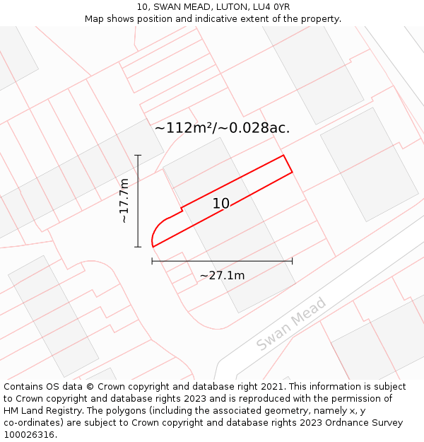 10, SWAN MEAD, LUTON, LU4 0YR: Plot and title map