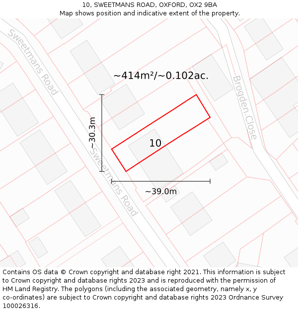 10, SWEETMANS ROAD, OXFORD, OX2 9BA: Plot and title map