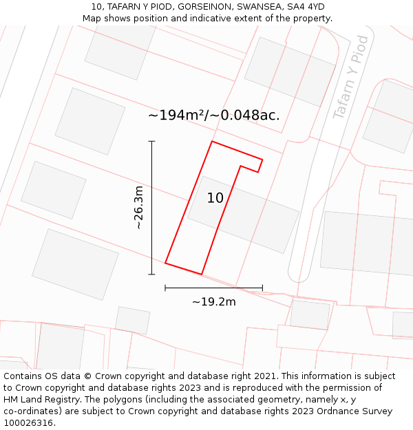 10, TAFARN Y PIOD, GORSEINON, SWANSEA, SA4 4YD: Plot and title map