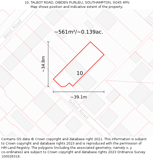 10, TALBOT ROAD, DIBDEN PURLIEU, SOUTHAMPTON, SO45 4PN: Plot and title map