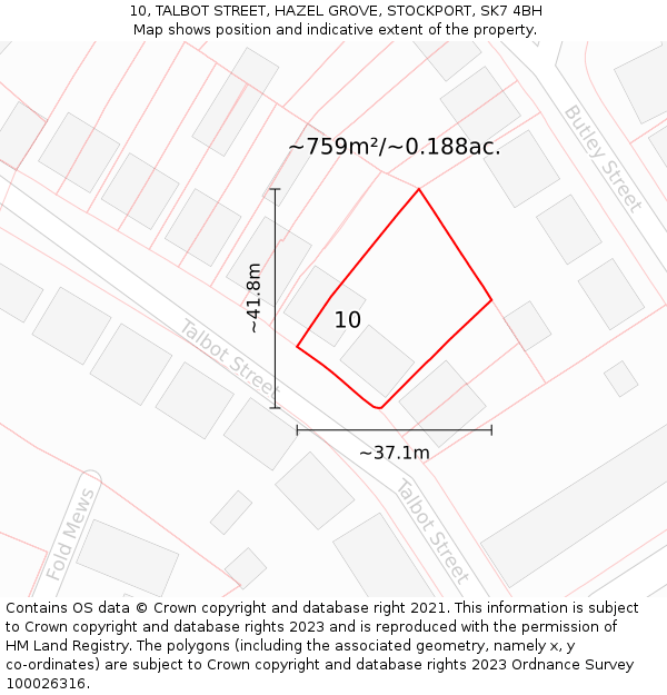 10, TALBOT STREET, HAZEL GROVE, STOCKPORT, SK7 4BH: Plot and title map