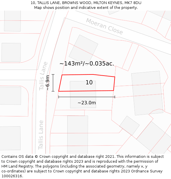 10, TALLIS LANE, BROWNS WOOD, MILTON KEYNES, MK7 8DU: Plot and title map