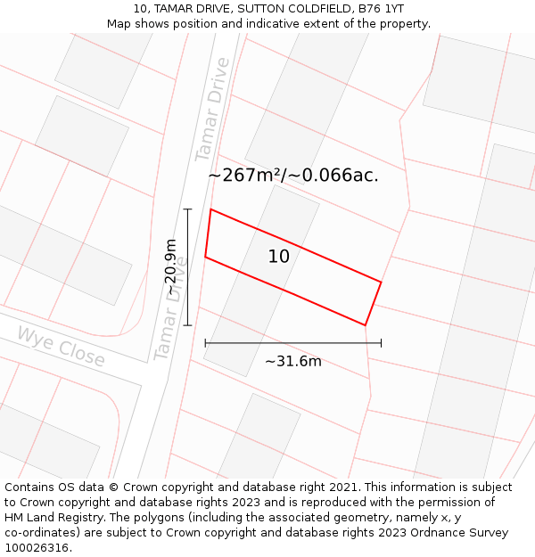 10, TAMAR DRIVE, SUTTON COLDFIELD, B76 1YT: Plot and title map