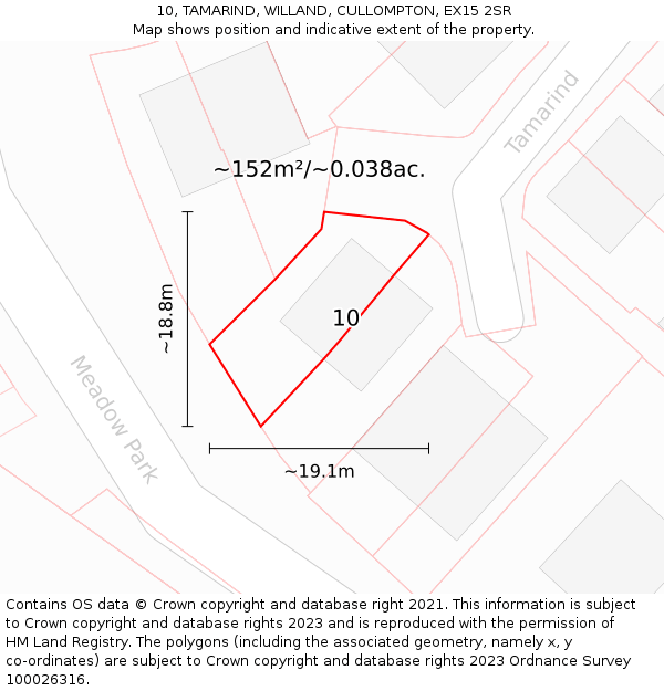 10, TAMARIND, WILLAND, CULLOMPTON, EX15 2SR: Plot and title map