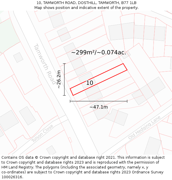 10, TAMWORTH ROAD, DOSTHILL, TAMWORTH, B77 1LB: Plot and title map