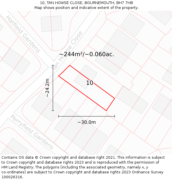 10, TAN HOWSE CLOSE, BOURNEMOUTH, BH7 7HB: Plot and title map