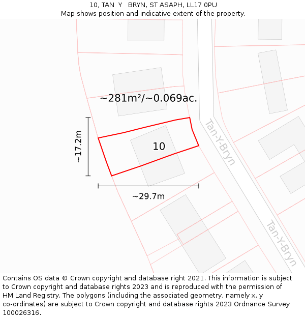 10, TAN  Y   BRYN, ST ASAPH, LL17 0PU: Plot and title map