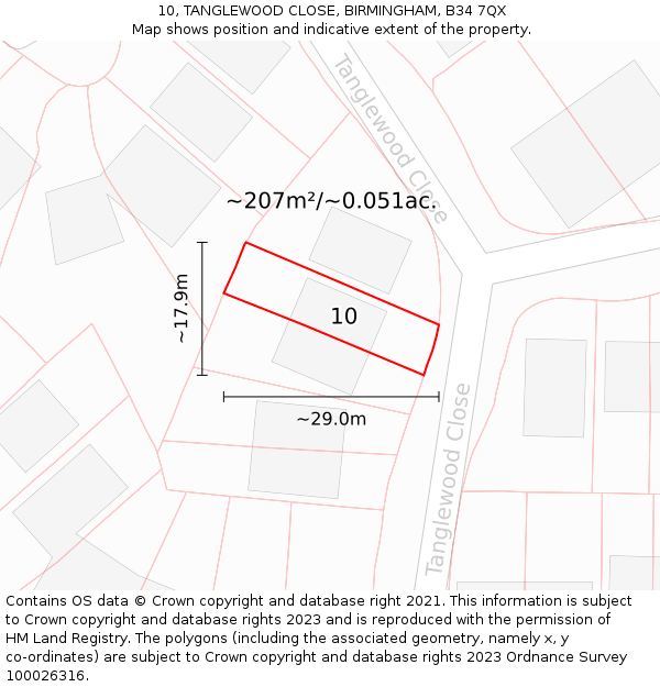 10, TANGLEWOOD CLOSE, BIRMINGHAM, B34 7QX: Plot and title map