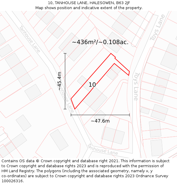 10, TANHOUSE LANE, HALESOWEN, B63 2JF: Plot and title map