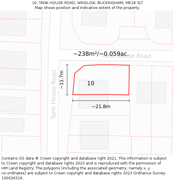 10, TANK HOUSE ROAD, WINSLOW, BUCKINGHAM, MK18 3LT: Plot and title map