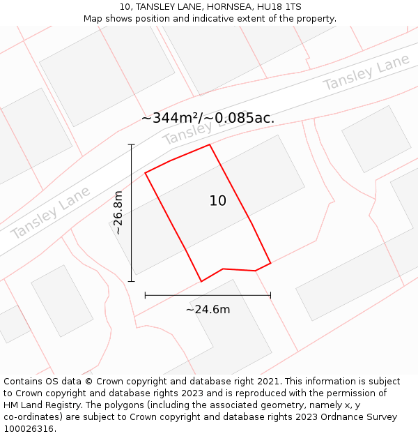 10, TANSLEY LANE, HORNSEA, HU18 1TS: Plot and title map