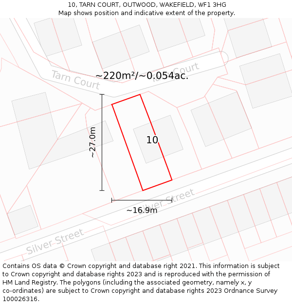 10, TARN COURT, OUTWOOD, WAKEFIELD, WF1 3HG: Plot and title map