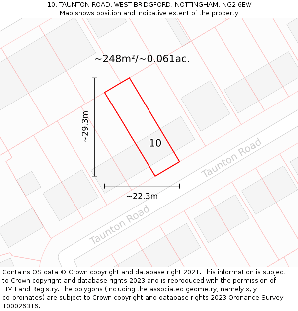 10, TAUNTON ROAD, WEST BRIDGFORD, NOTTINGHAM, NG2 6EW: Plot and title map