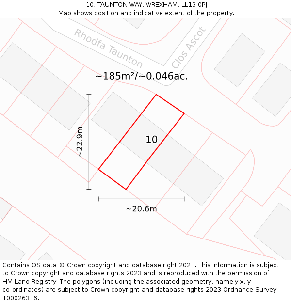 10, TAUNTON WAY, WREXHAM, LL13 0PJ: Plot and title map