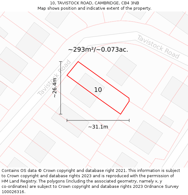 10, TAVISTOCK ROAD, CAMBRIDGE, CB4 3NB: Plot and title map