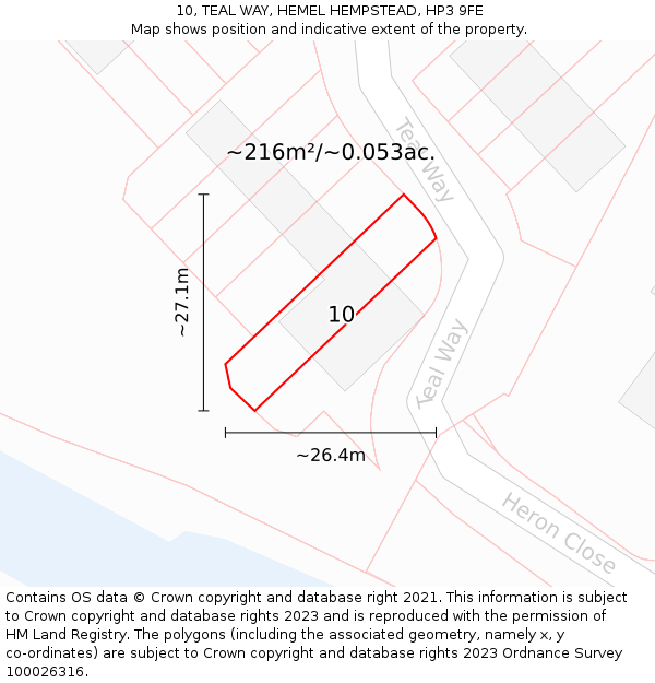 10, TEAL WAY, HEMEL HEMPSTEAD, HP3 9FE: Plot and title map